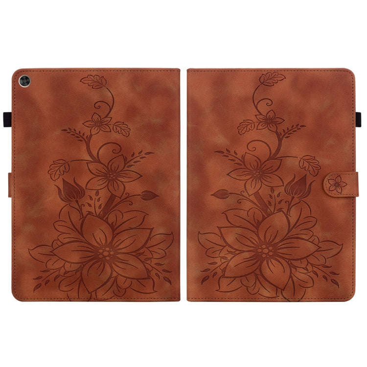 For Huawei MatePad T 10s / Enjoy Tablet 2 Lily Embossed Leather Tablet Case(Brown)