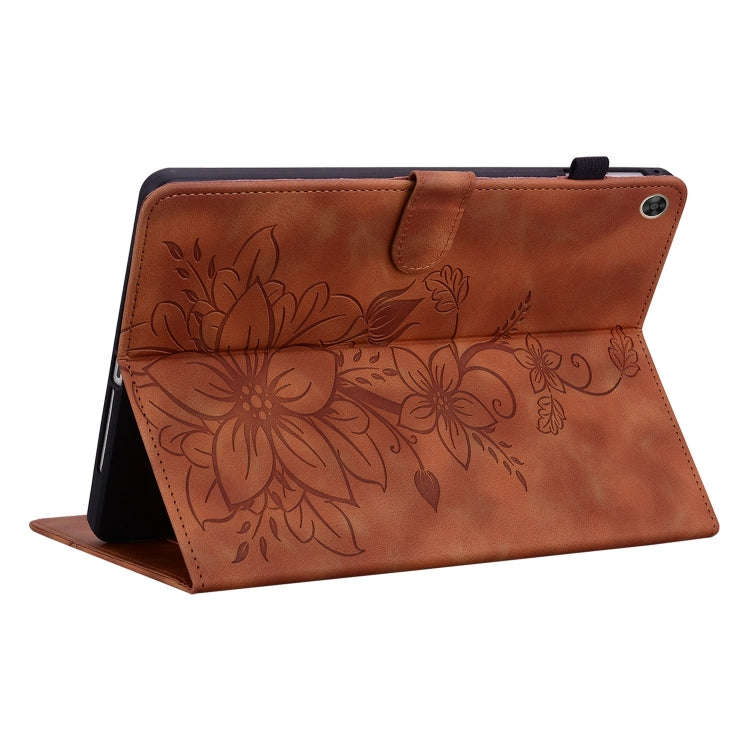 For Huawei MatePad T 10s / Enjoy Tablet 2 Lily Embossed Leather Tablet Case(Brown)