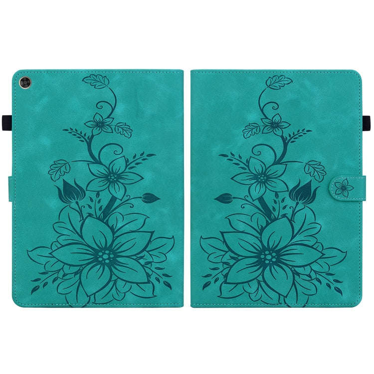 For Huawei MatePad T 10s / Enjoy Tablet 2 Lily Embossed Leather Tablet Case(Green)