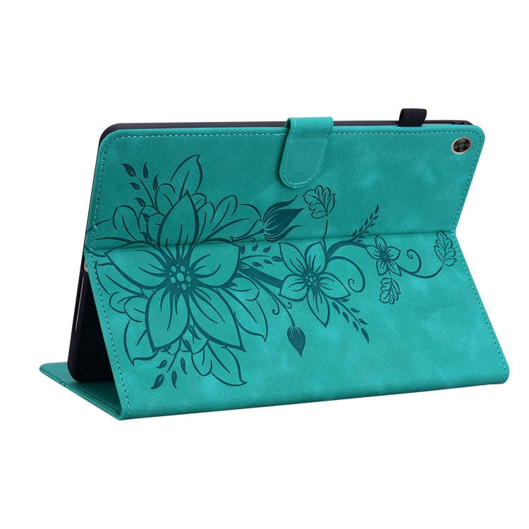 For Huawei MatePad T 10s / Enjoy Tablet 2 Lily Embossed Leather Tablet Case(Green)
