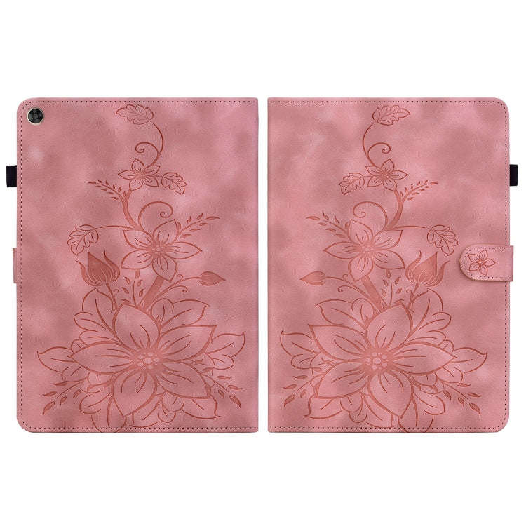 For Huawei MatePad T 10s / Enjoy Tablet 2 Lily Embossed Leather Tablet Case(Pink)