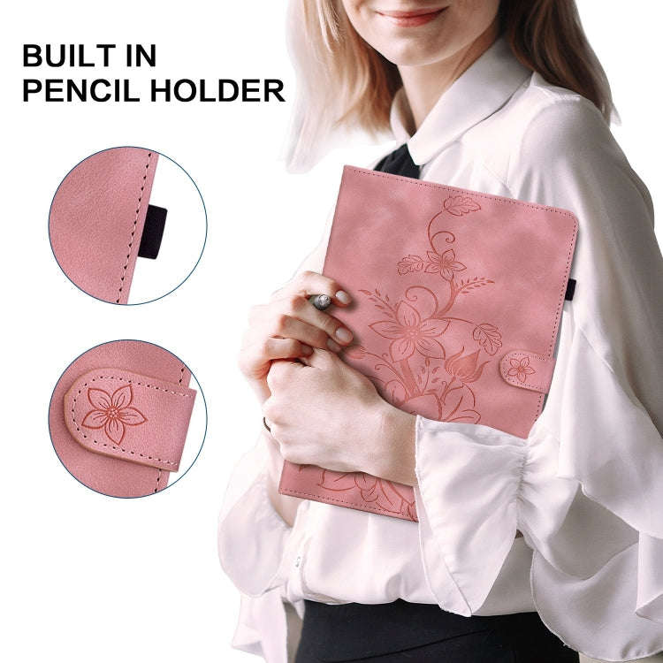 For Huawei MatePad T 10s / Enjoy Tablet 2 Lily Embossed Leather Tablet Case(Pink)