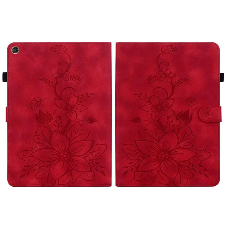 For Huawei MatePad T 10s / Enjoy Tablet 2 Lily Embossed Leather Tablet Case(Red)