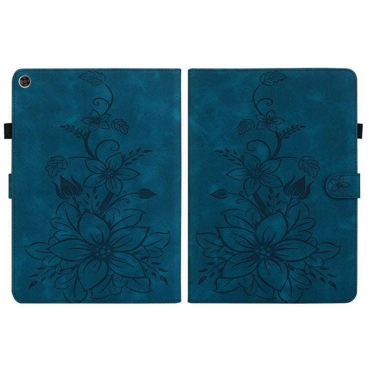 For Huawei MatePad T 10s / Enjoy Tablet 2 Lily Embossed Leather Tablet Case(Dark Blue)