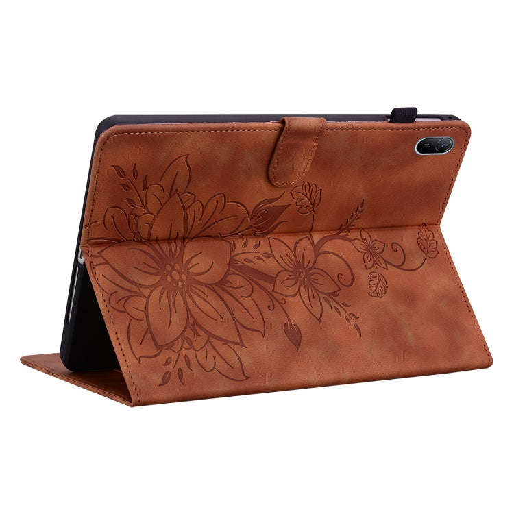 For Huawei MatePad SE 11 2024 Lily Embossed Leather Tablet Case(Brown)