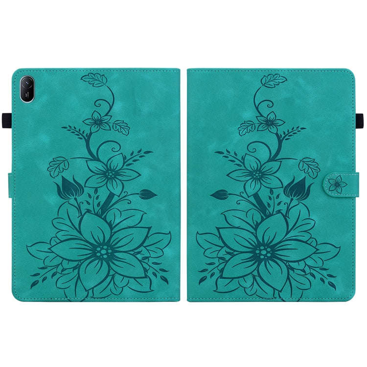 For Huawei MatePad SE 11 2024 Lily Embossed Leather Tablet Case(Green)