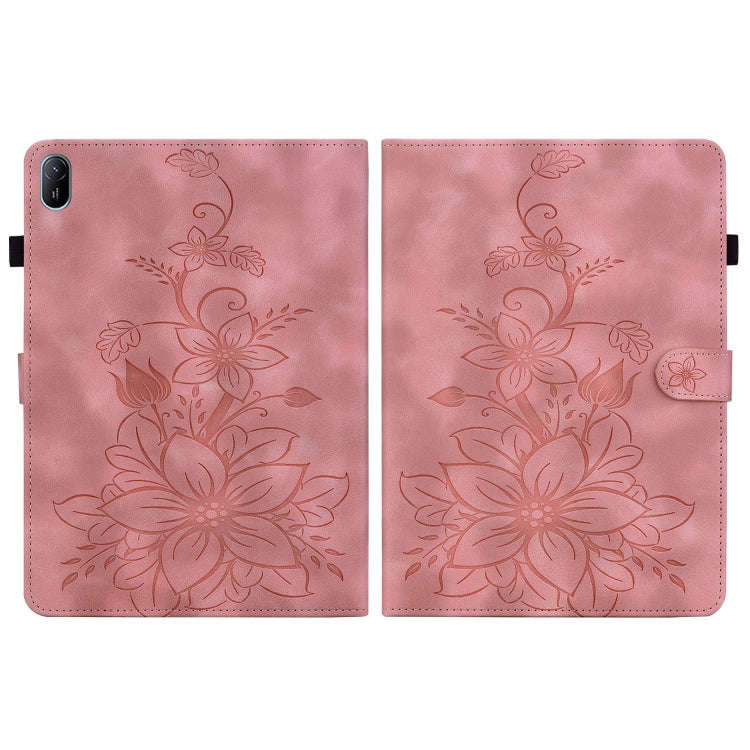 For Huawei MatePad SE 11 2024 Lily Embossed Leather Tablet Case(Pink)