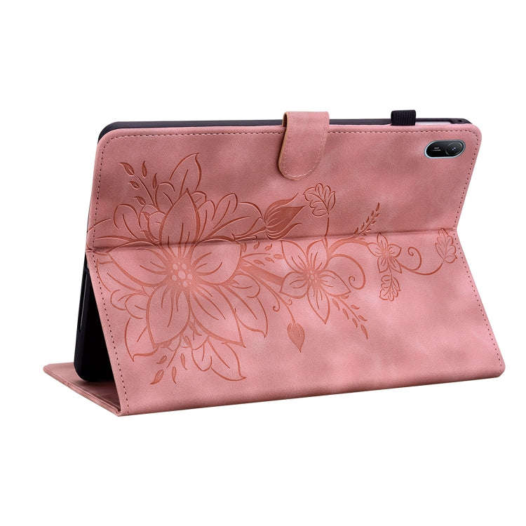 For Huawei MatePad SE 11 2024 Lily Embossed Leather Tablet Case(Pink)