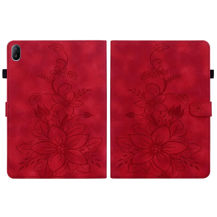 For Huawei MatePad SE 11 2024 Lily Embossed Leather Tablet Case(Red)