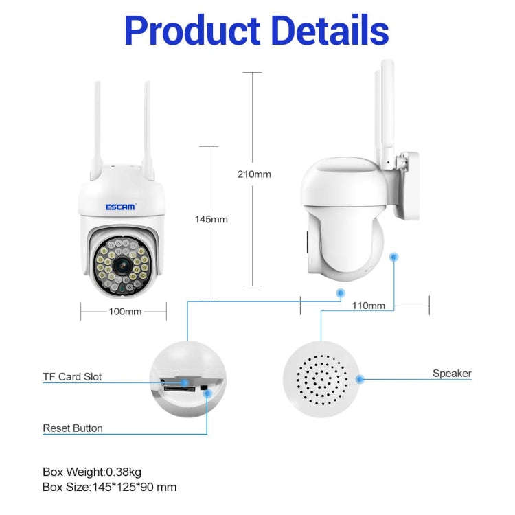 ESCAM PT305 2MP HD Motion Detection WiFi Intelligent Dual-light Source Camera(US Plug)