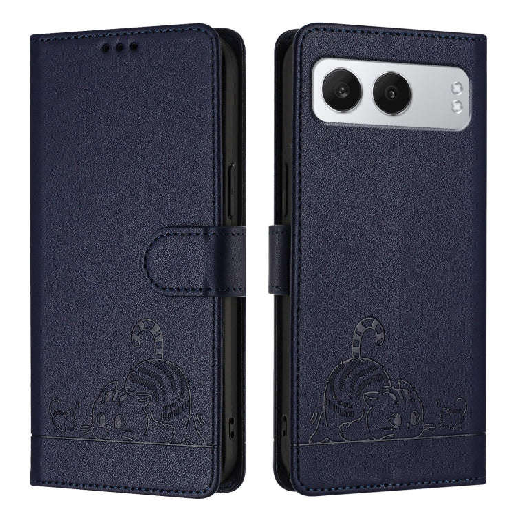 For OnePlus Nord 4 5G Cat Rat Embossed Pattern RFID Leather Phone Case with Lanyard(Blue)