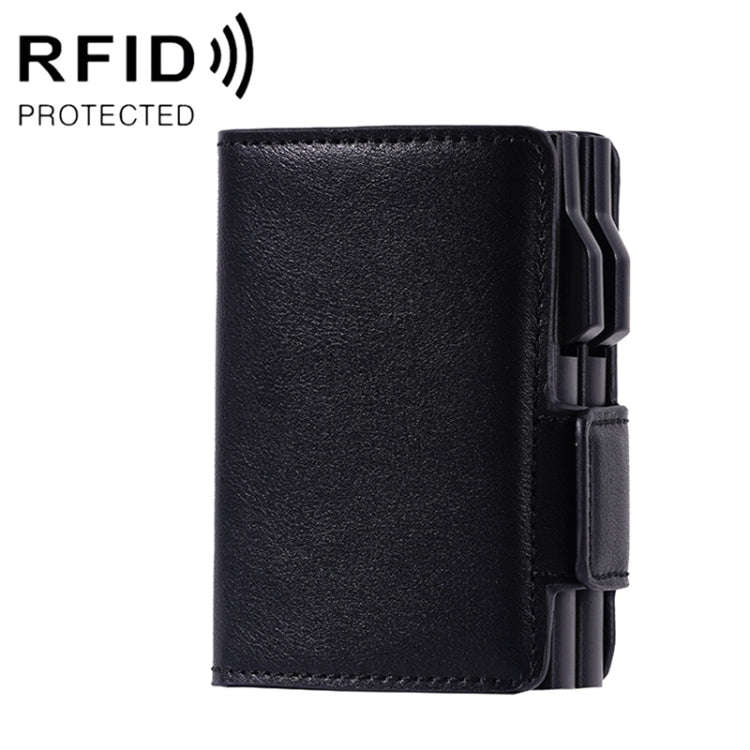 FY2403 RFID Anti-magnetic Crazy Horse Texture PU Dual Box Card Bag(Black)
