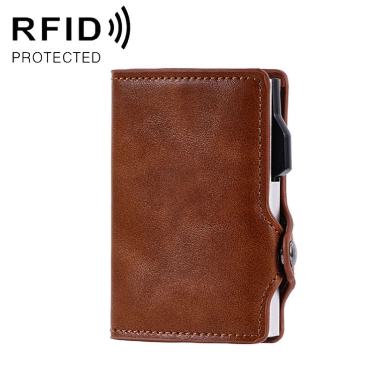 FY2404 RFID Anti-magnetic Double Ear Buckle PU Card Bag(Brown)