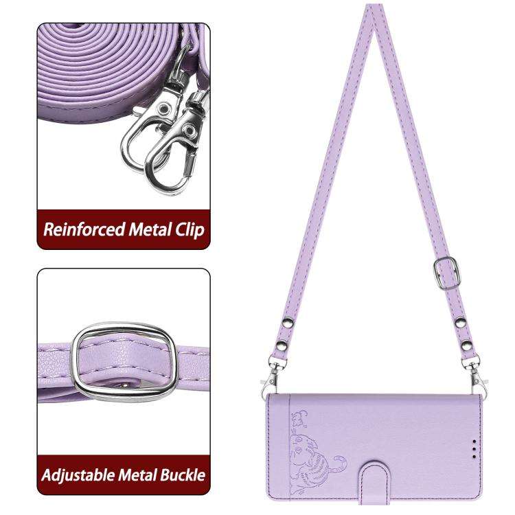 For Honor X6c 4G Cat Rat Embossed Pattern RFID Leather Phone Case with Lanyard(Purple)