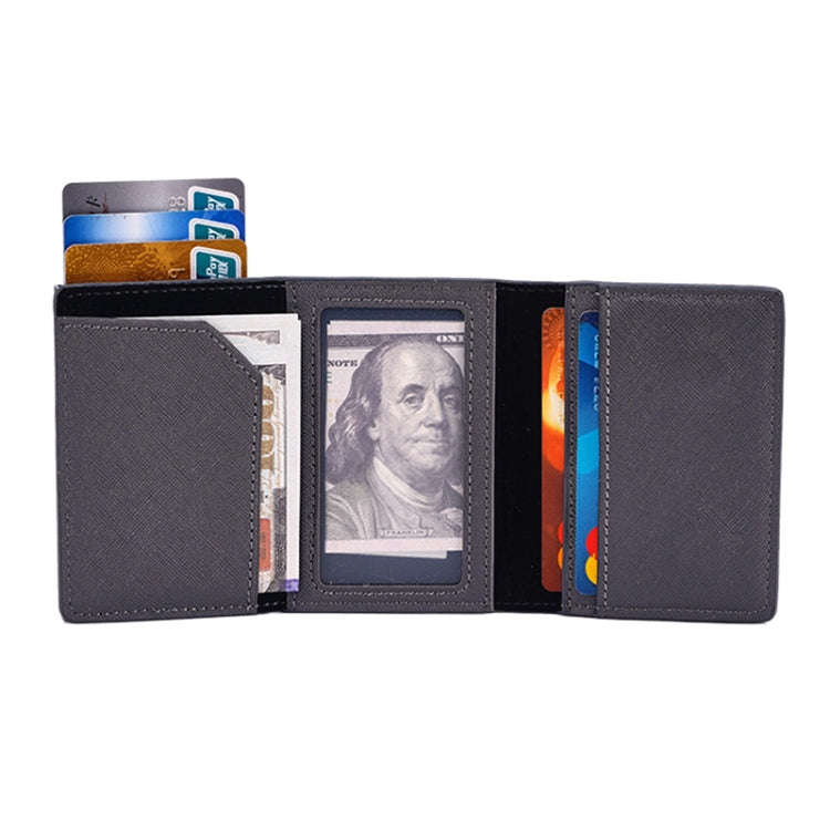 FY2409 RFID Anti-magnetic Cross Texture PU Triple Fold Card Bag(Grey)