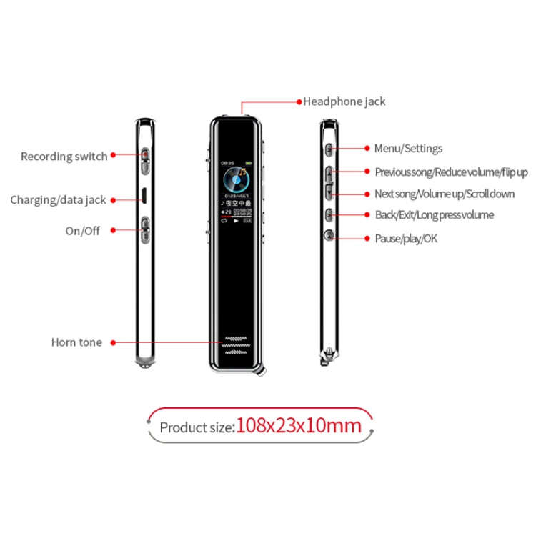 JNN Q22 HD Color Screen Stick Shape Portable Voice Recording Pen, Memory:16GB(Black)