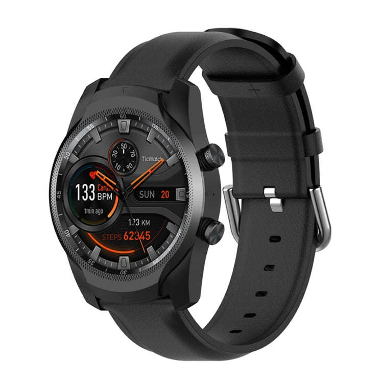For Ticwatch Pro 2020 22mm Leather Watch Band with Round Tail Buckle(Black)