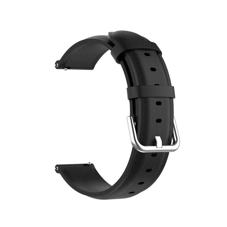 For Ticwatch Pro 2020 22mm Leather Watch Band with Round Tail Buckle(Black)