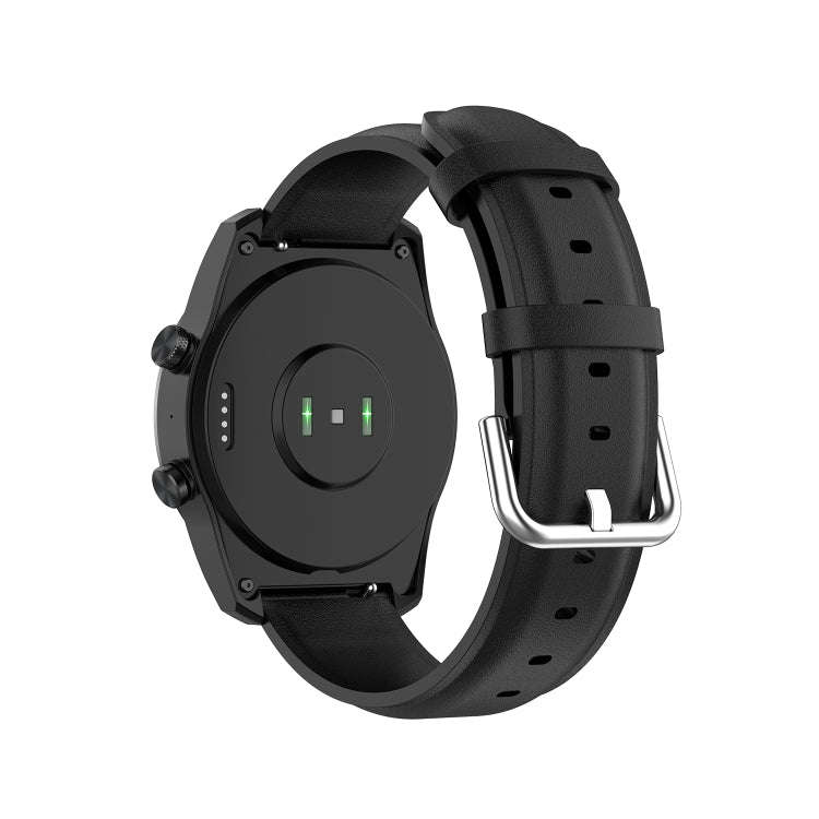 For Ticwatch Pro 2020 22mm Leather Watch Band with Round Tail Buckle(Black)