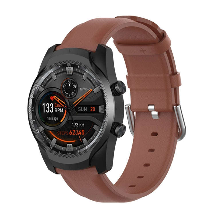 For Ticwatch Pro 2020 22mm Leather Watch Band with Round Tail Buckle(Brown)