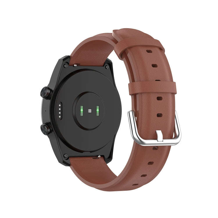For Ticwatch Pro 2020 22mm Leather Watch Band with Round Tail Buckle(Brown)