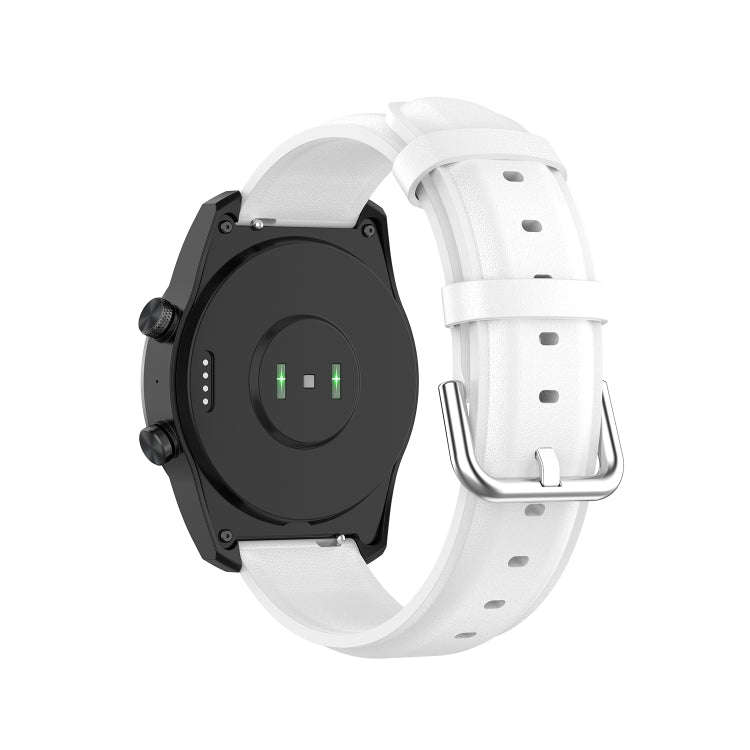 For Ticwatch Pro 2020 22mm Leather Watch Band with Round Tail Buckle(White)
