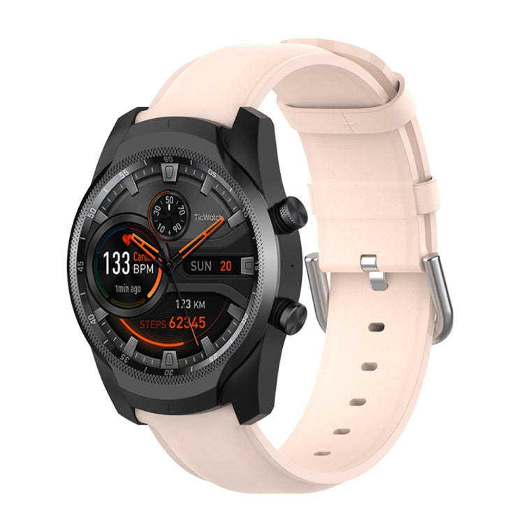 For Ticwatch Pro 2020 22mm Leather Watch Band with Round Tail Buckle(Light Pink)