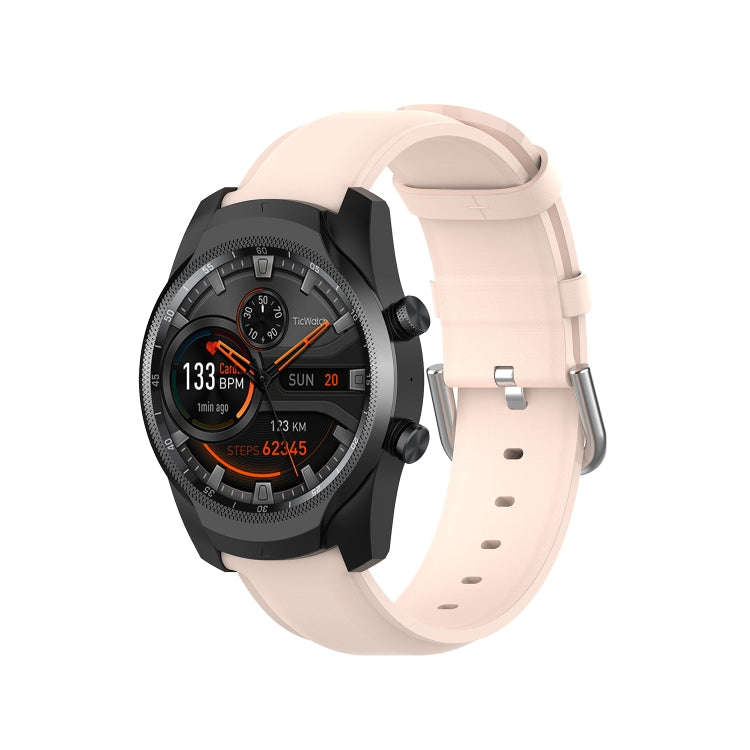 For Ticwatch Pro 2020 22mm Leather Watch Band with Round Tail Buckle(Light Pink)
