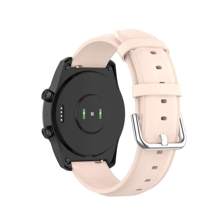 For Ticwatch Pro 2020 22mm Leather Watch Band with Round Tail Buckle(Light Pink)