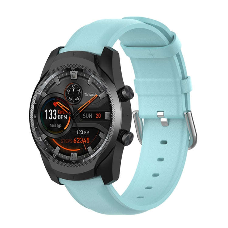 For Ticwatch Pro 2020 22mm Leather Watch Band with Round Tail Buckle(Light Blue)