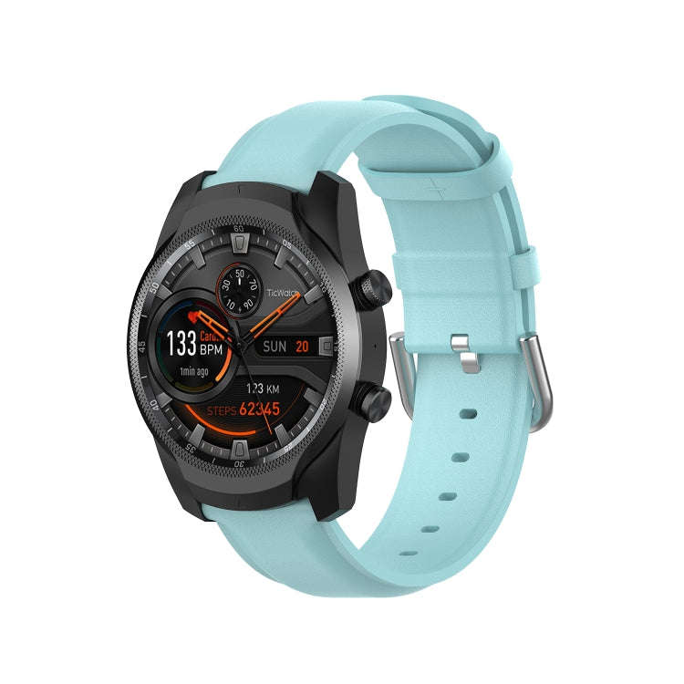 For Ticwatch Pro 2020 22mm Leather Watch Band with Round Tail Buckle(Light Blue)