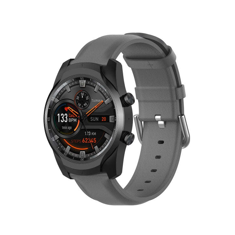 For Ticwatch Pro 2020 22mm Leather Watch Band with Round Tail Buckle(Grey)