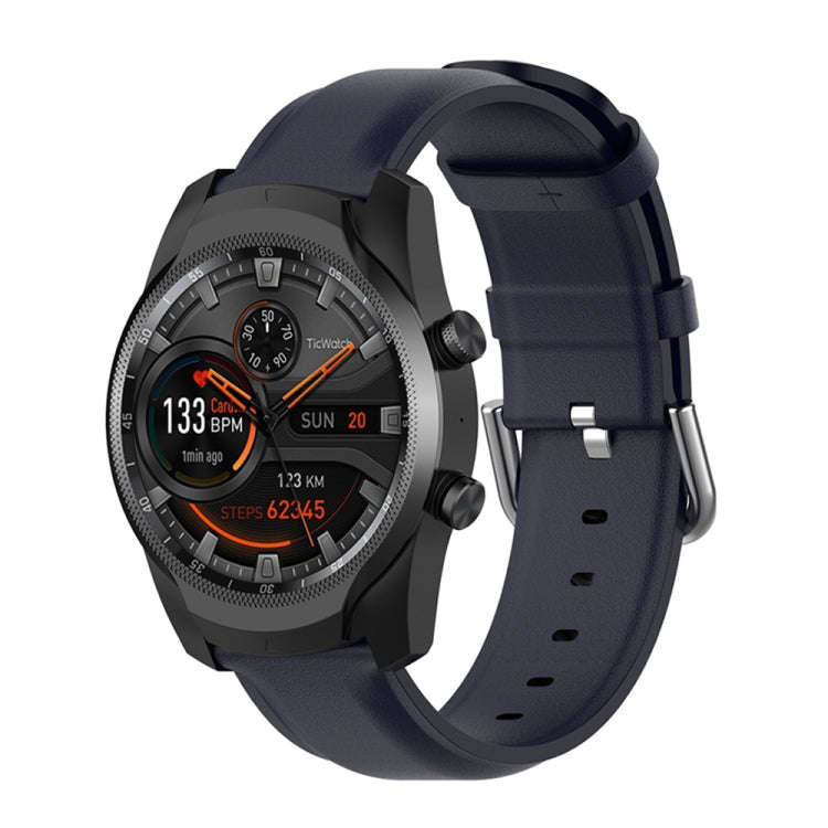 For Ticwatch Pro 2020 22mm Leather Watch Band with Round Tail Buckle(Navy Blue)