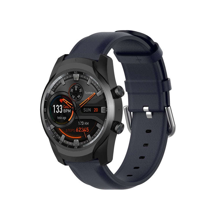 For Ticwatch Pro 2020 22mm Leather Watch Band with Round Tail Buckle(Navy Blue)
