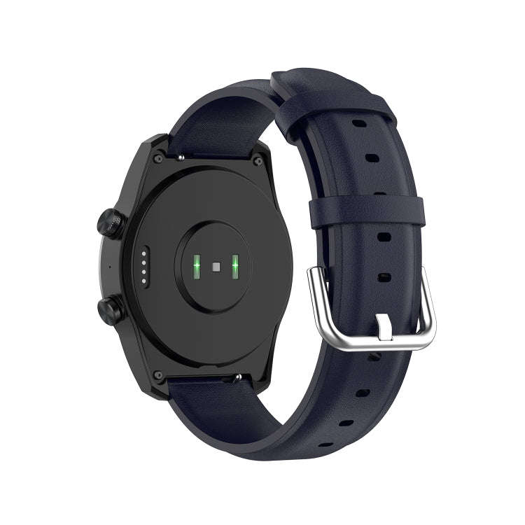 For Ticwatch Pro 2020 22mm Leather Watch Band with Round Tail Buckle(Navy Blue)