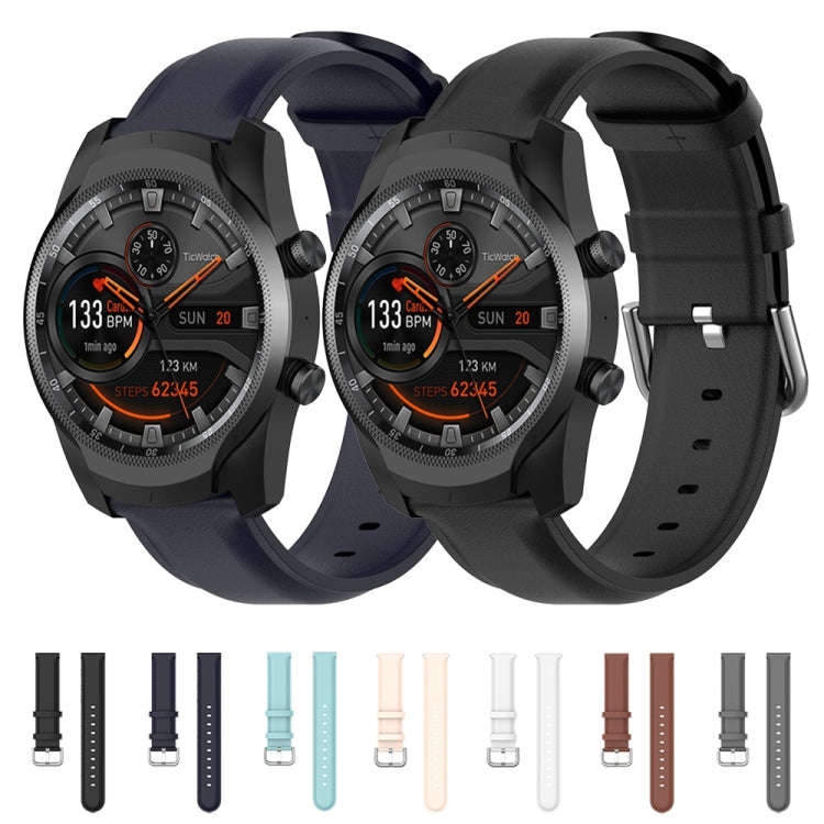 For Ticwatch Pro 2020 22mm Leather Watch Band with Round Tail Buckle(Black)