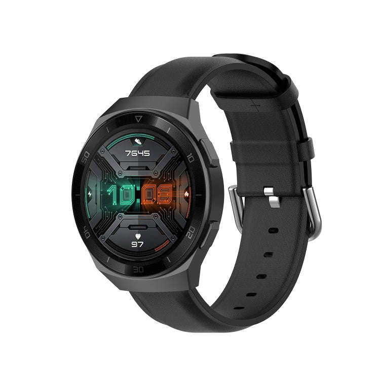 For Huawei Watch GT 2e 22mm Leather Watch Band with Round Tail Buckle(Black)