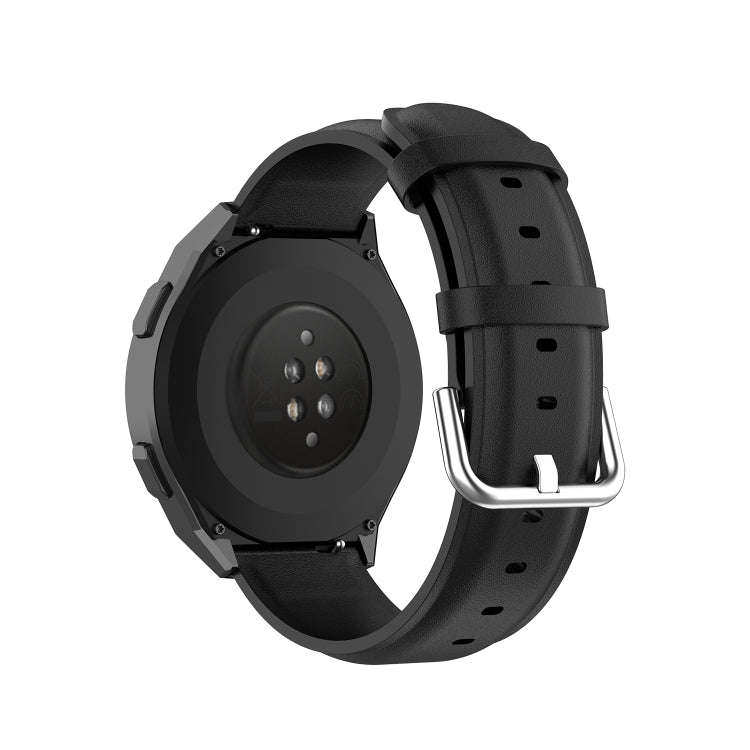 For Huawei Watch GT 2e 22mm Leather Watch Band with Round Tail Buckle(Black)