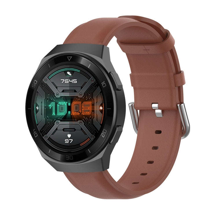 For Huawei Watch GT 2e 22mm Leather Watch Band with Round Tail Buckle(Brown)