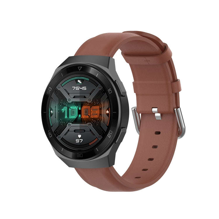 For Huawei Watch GT 2e 22mm Leather Watch Band with Round Tail Buckle(Brown)
