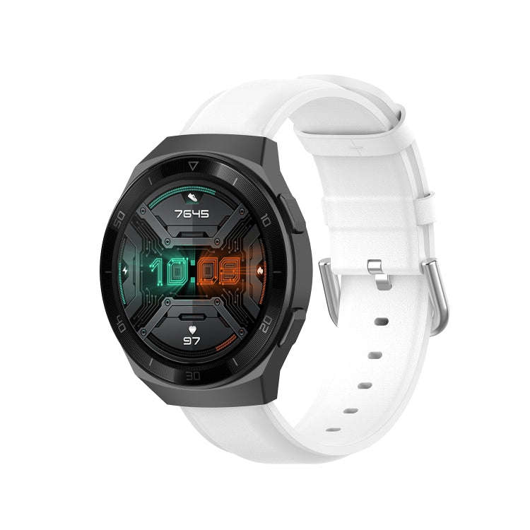 For Huawei Watch GT 2e 22mm Leather Watch Band with Round Tail Buckle(White)