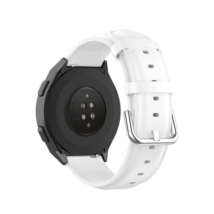 For Huawei Watch GT 2e 22mm Leather Watch Band with Round Tail Buckle(White)