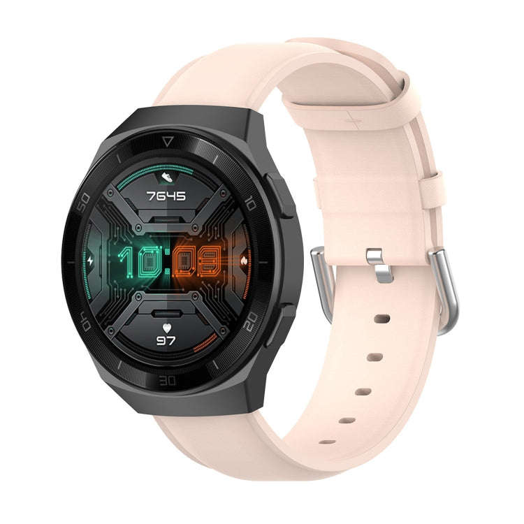 For Huawei Watch GT 2e 22mm Leather Watch Band with Round Tail Buckle(Light Pink)