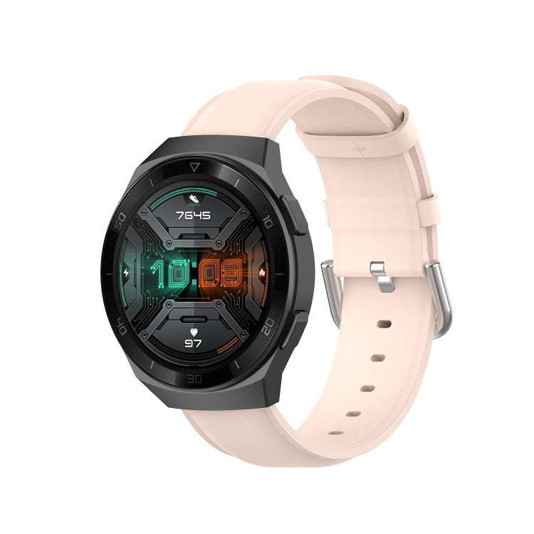 For Huawei Watch GT 2e 22mm Leather Watch Band with Round Tail Buckle(Light Pink)