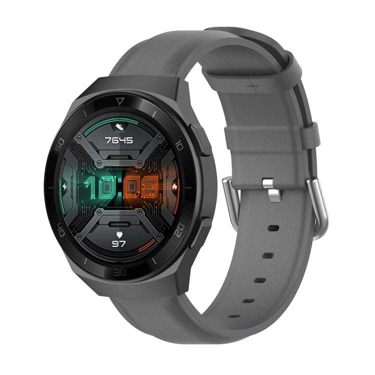 For Huawei Watch GT 2e 22mm Leather Watch Band with Round Tail Buckle(Grey)