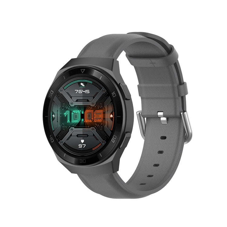 For Huawei Watch GT 2e 22mm Leather Watch Band with Round Tail Buckle(Grey)