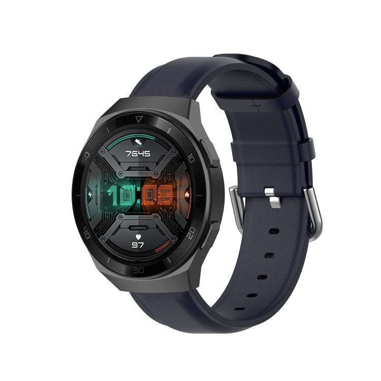 For Huawei Watch GT 2e 22mm Leather Watch Band with Round Tail Buckle(Navy Blue)