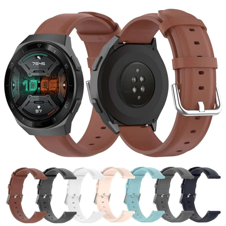 For Huawei Watch GT 2e 22mm Leather Watch Band with Round Tail Buckle(Brown)