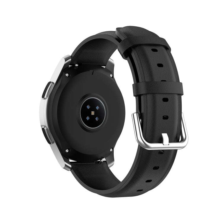 For Samsung Galaxy Watch 3 45mm 22mm Leather Strap with Round Tail Buckle(Black)