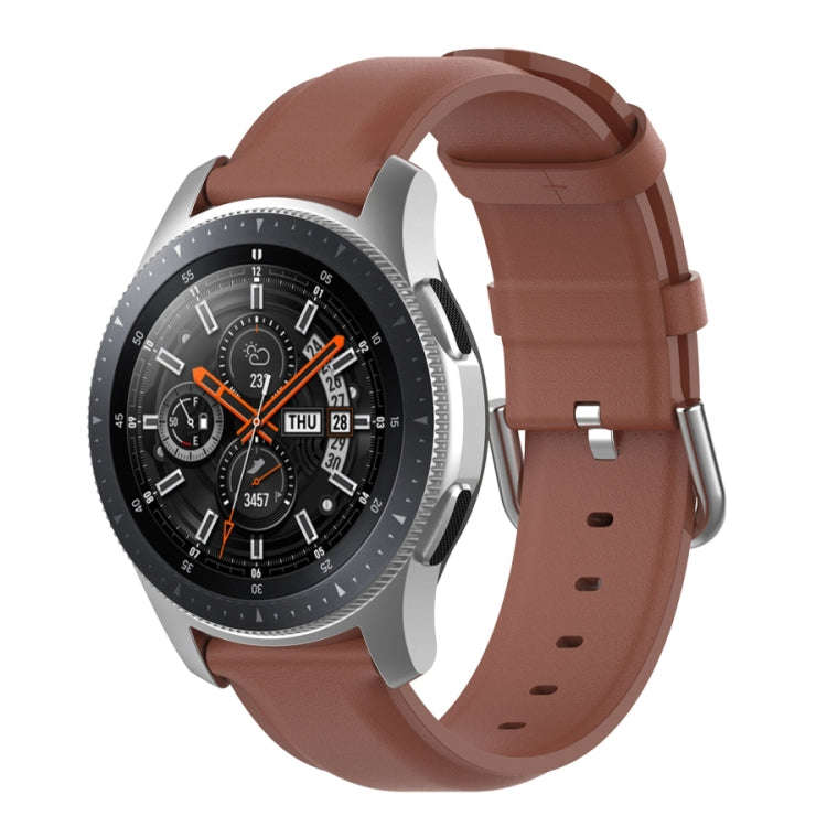 For Samsung Galaxy Watch 3 45mm 22mm Leather Strap with Round Tail Buckle(Brown)